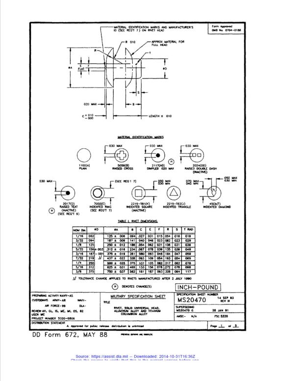 MS20470AD4-4 Rivet - diameter 1/8 - Military Fasteners